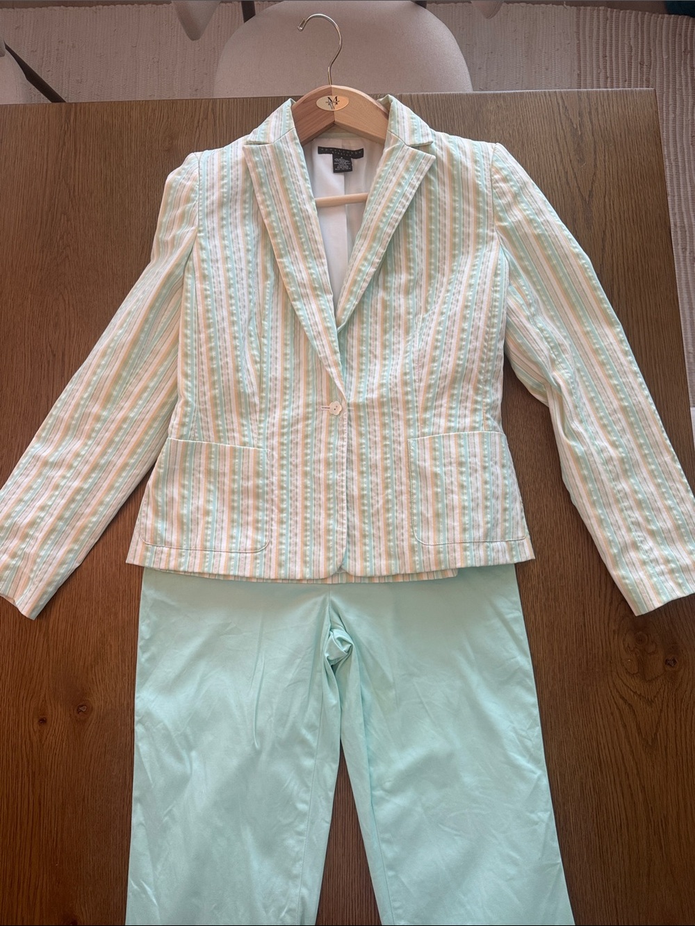 Light Pastel Striped Women’s Blazer Jacket - Mint & White